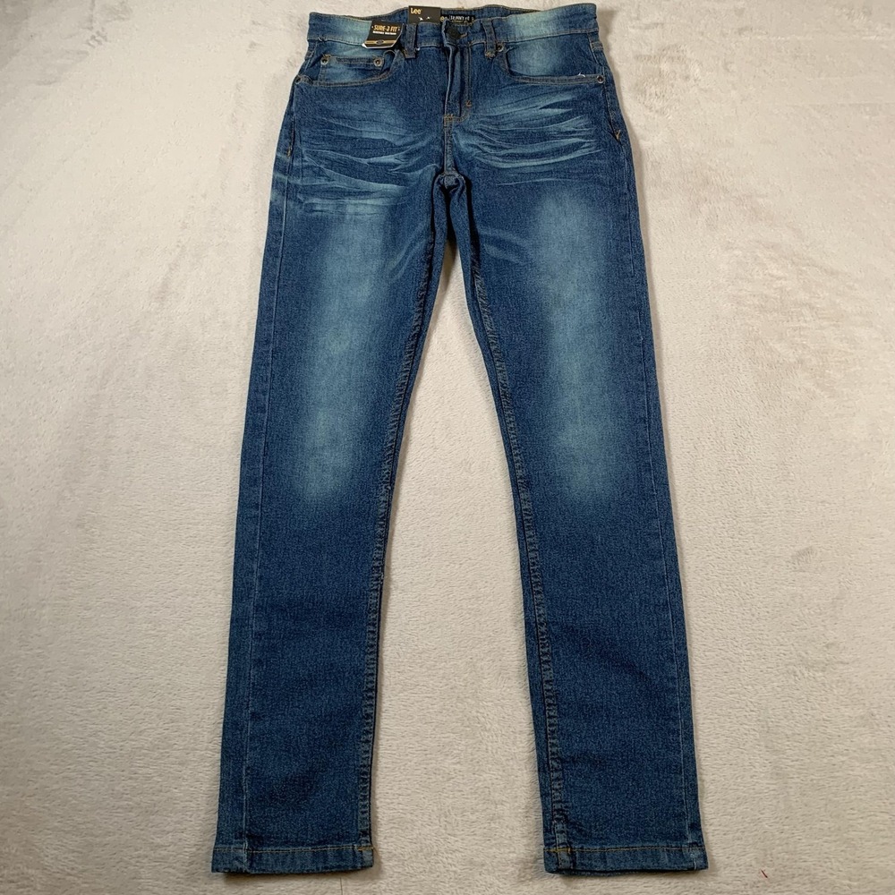 Lee Jeans Boys 16 Blue Skinny Fit Straight Leg Adjustable Waistband Denim Pants